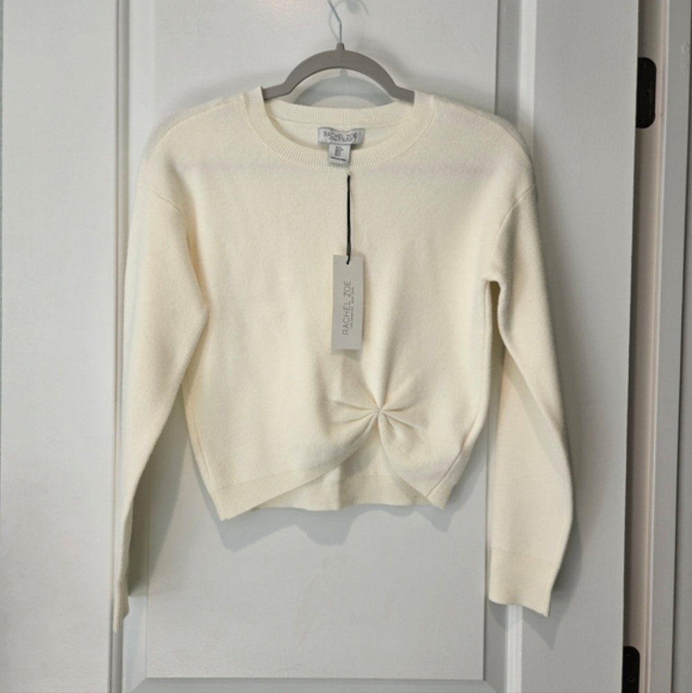NWT| Rachel Zoe Women's Cream Round Neck Sweater with Front Twist Size Small